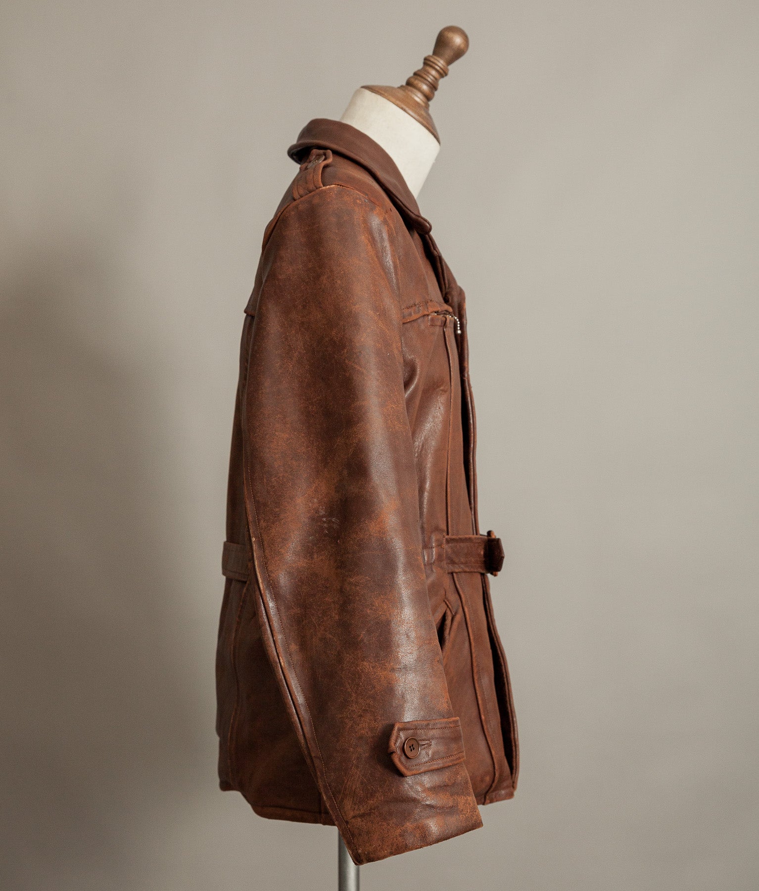 Vintage 1940s Swedish Belted Leather Motoring Coat