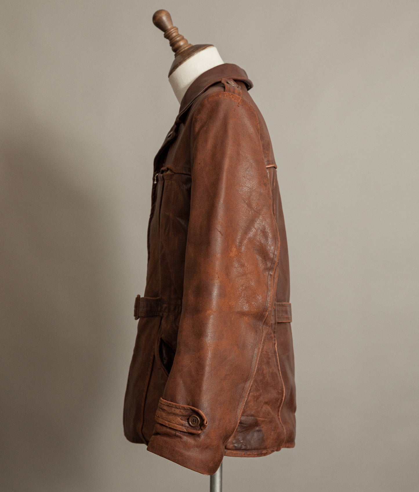 Vintage 1940s Swedish Belted Leather Motoring Coat