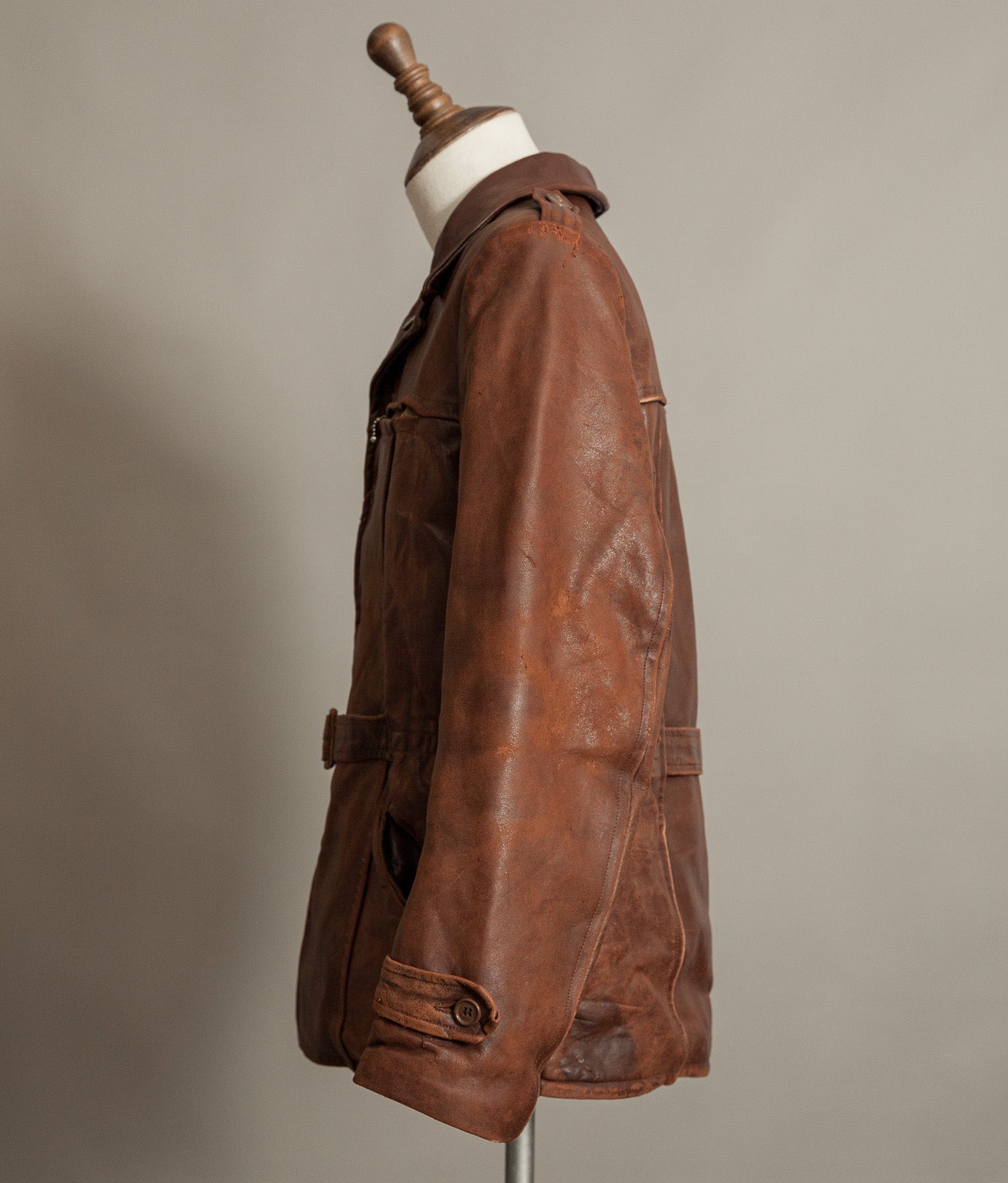 Vintage 1940s Swedish Belted Leather Motoring Coat