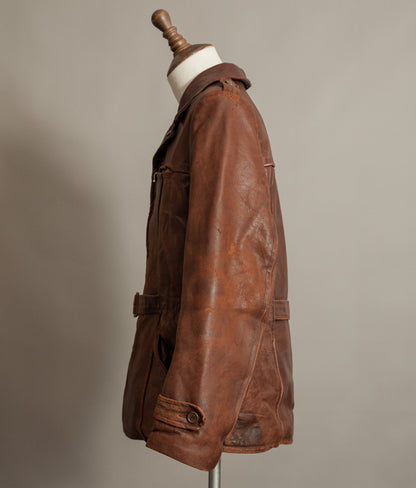 Vintage 1940s Swedish Belted Leather Motoring Coat