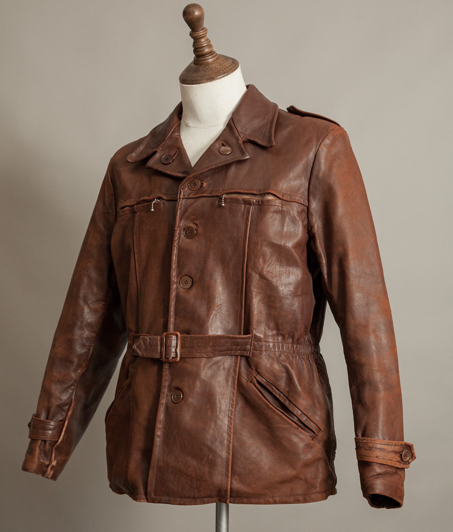 Vintage 1940s Swedish Belted Leather Motoring Coat