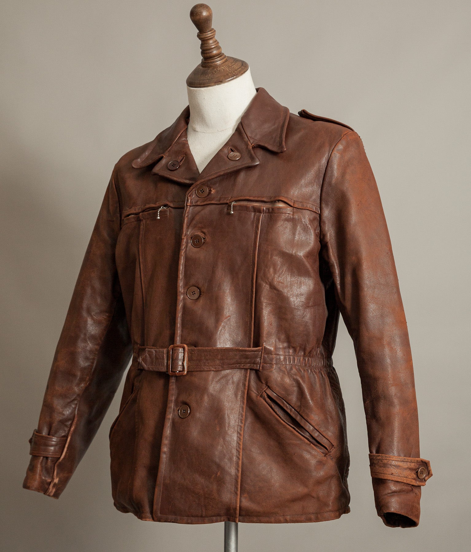 Vintage 1940s Swedish Belted Leather Motoring Coat