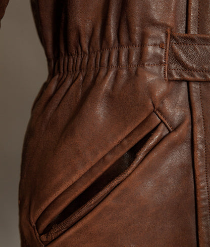 Vintage 1940s Swedish Belted Leather Motoring Coat