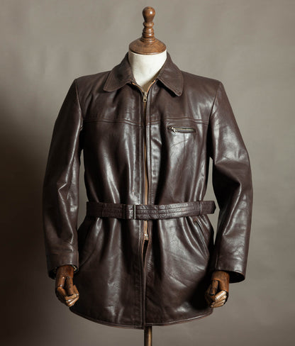 Original 1940s German Horsehide Leather Belted Jacket ZIPP Hardware