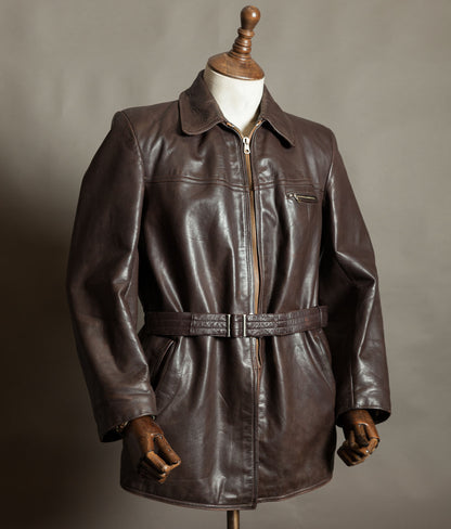 Original 1940s German Horsehide Leather Belted Jacket ZIPP Hardware