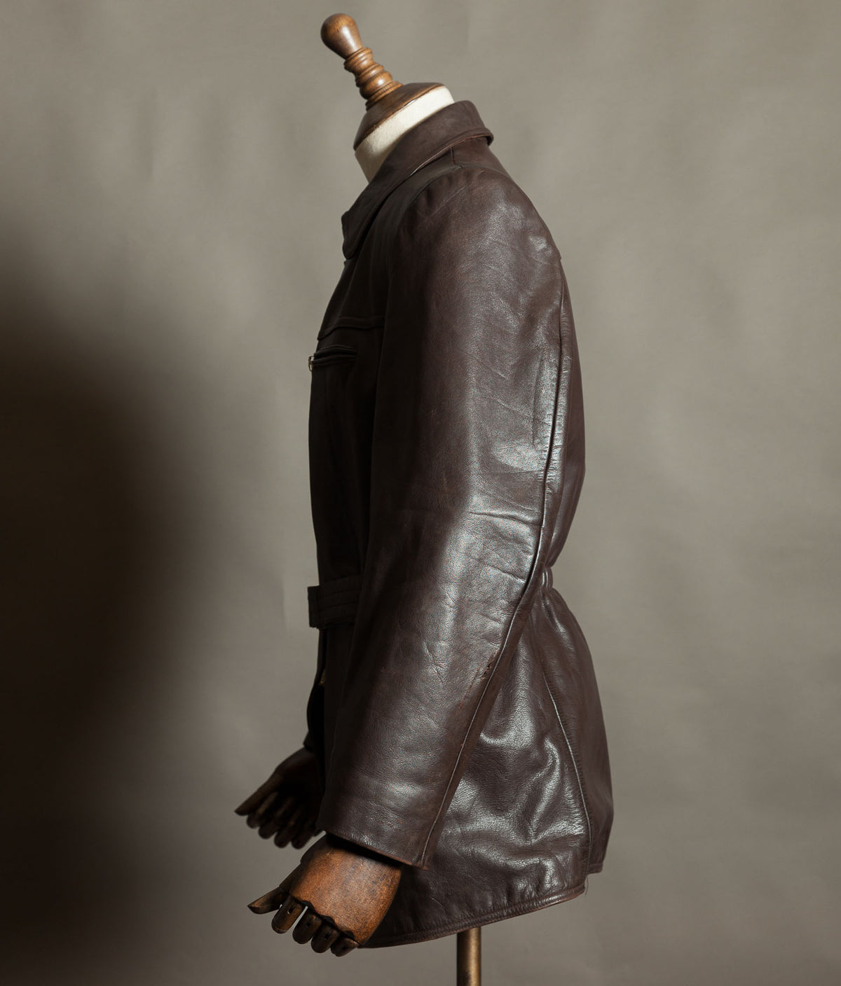 Original 1940s German Horsehide Leather Belted Jacket ZIPP Hardware