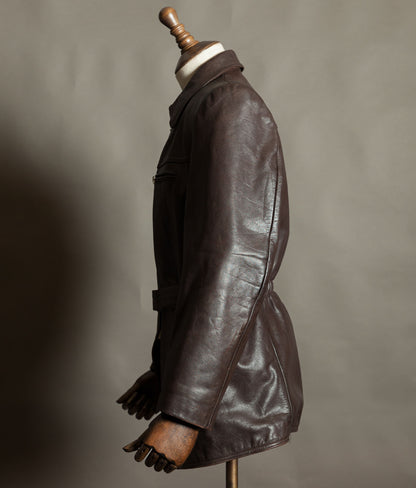 Original 1940s German Horsehide Leather Belted Jacket ZIPP Hardware