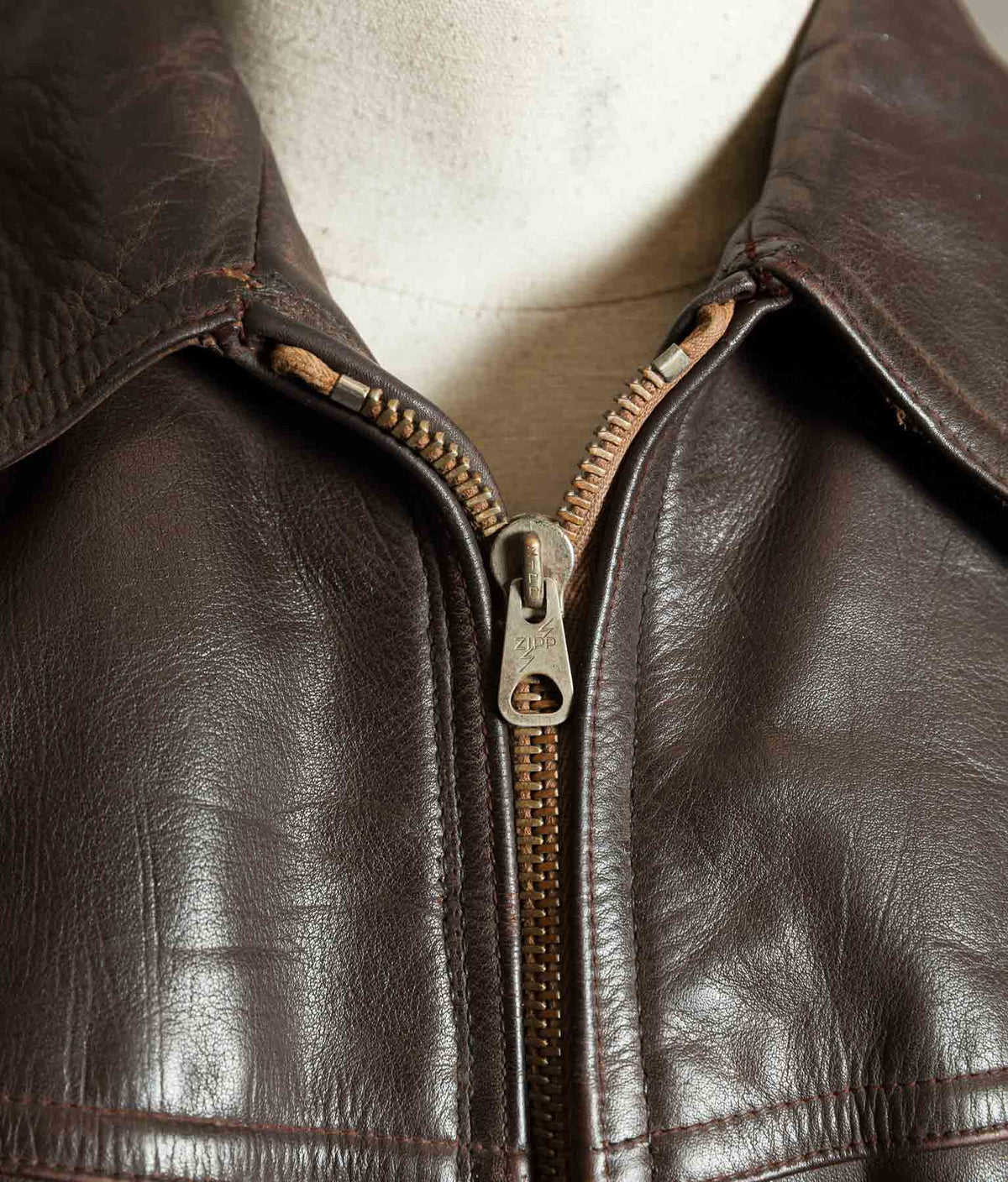 Original 1940s German Horsehide Leather Belted Jacket ZIPP Hardware