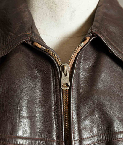 Original 1940s German Horsehide Leather Belted Jacket ZIPP Hardware