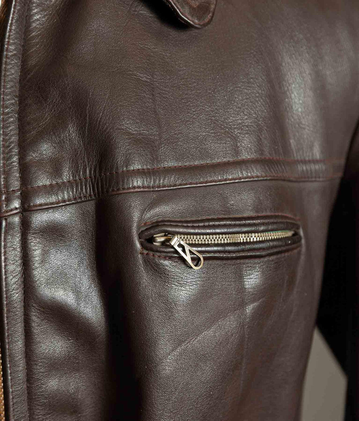 Original 1940s German Horsehide Leather Belted Jacket ZIPP Hardware
