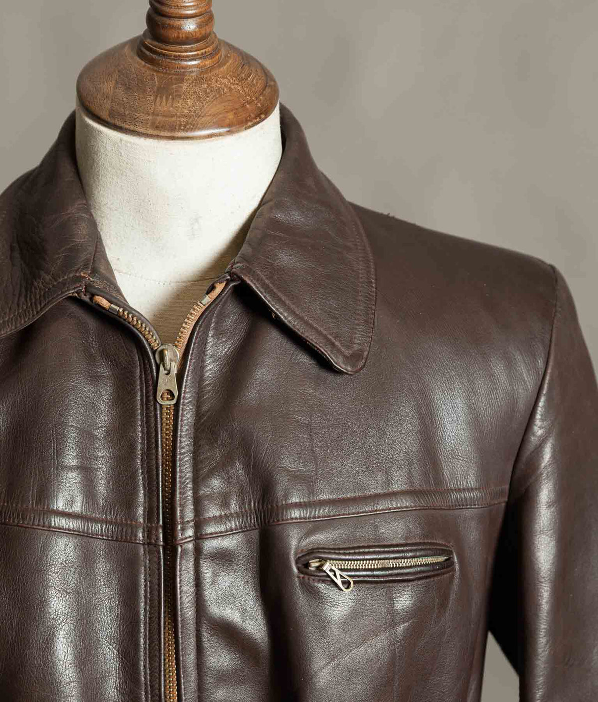 Original 1940s German Horsehide Leather Belted Jacket ZIPP Hardware