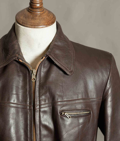 Original 1940s German Horsehide Leather Belted Jacket ZIPP Hardware