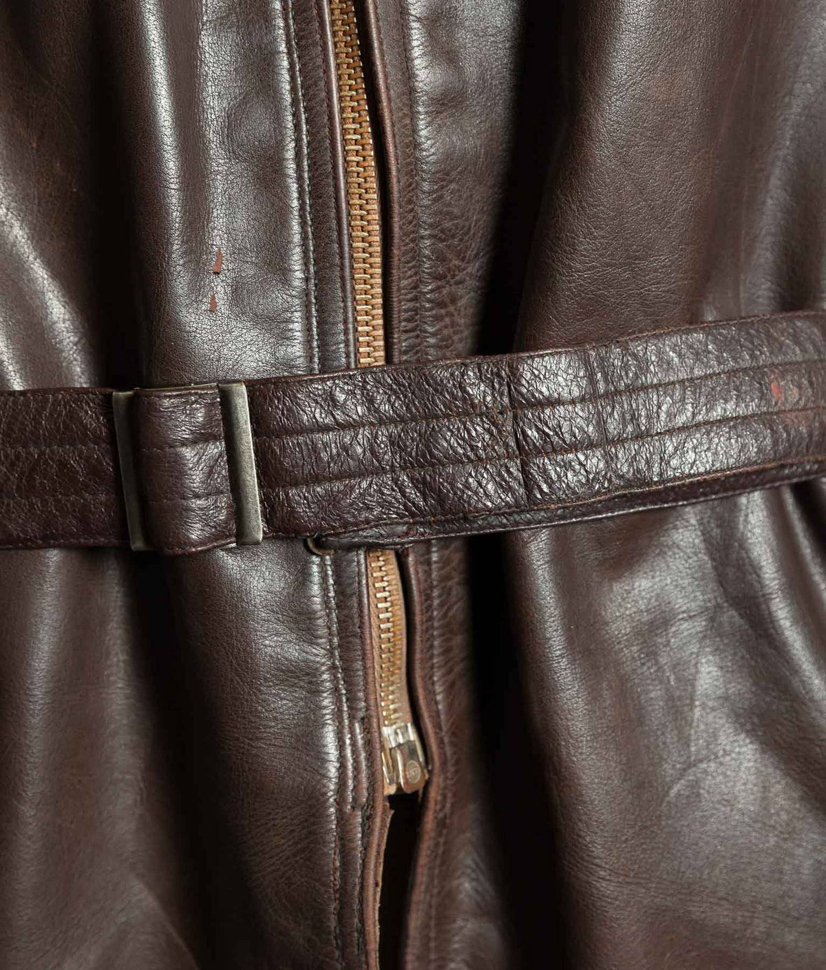 Original 1940s German Horsehide Leather Belted Jacket ZIPP Hardware