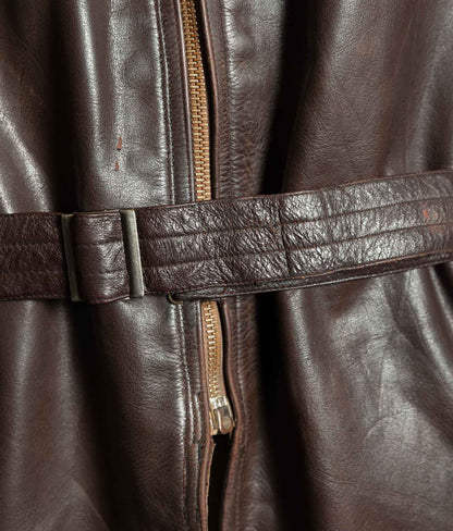 Original 1940s German Horsehide Leather Belted Jacket ZIPP Hardware