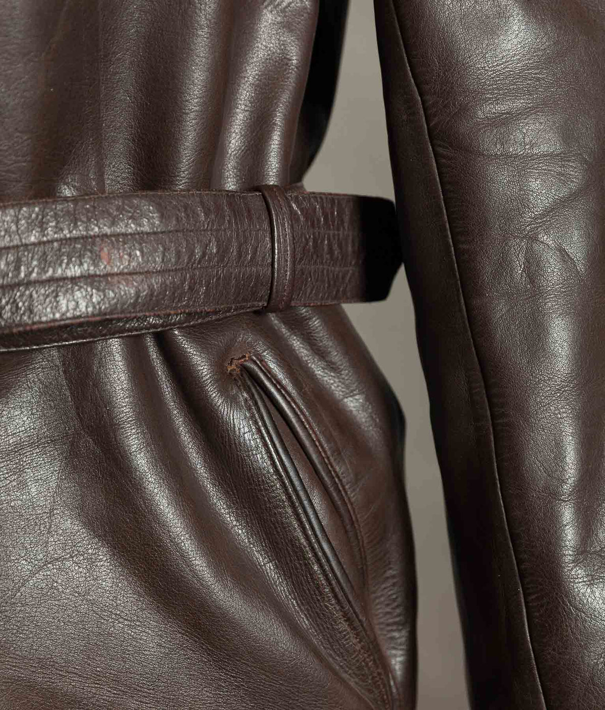 Original 1940s German Horsehide Leather Belted Jacket ZIPP Hardware