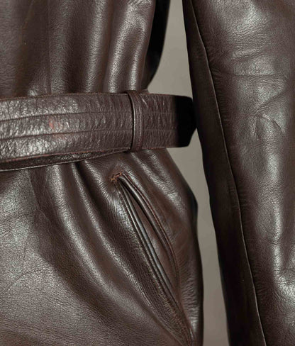 Original 1940s German Horsehide Leather Belted Jacket ZIPP Hardware