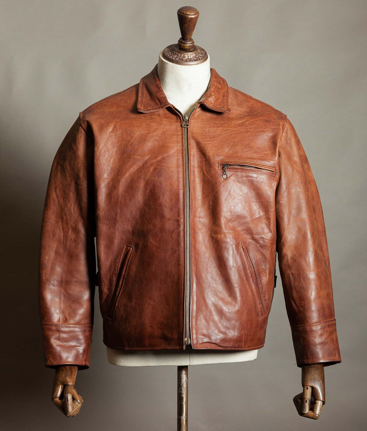 Vintage 1990s Red Tips Made in Italy Cognac Steerhide Leather Single Rider Jacket