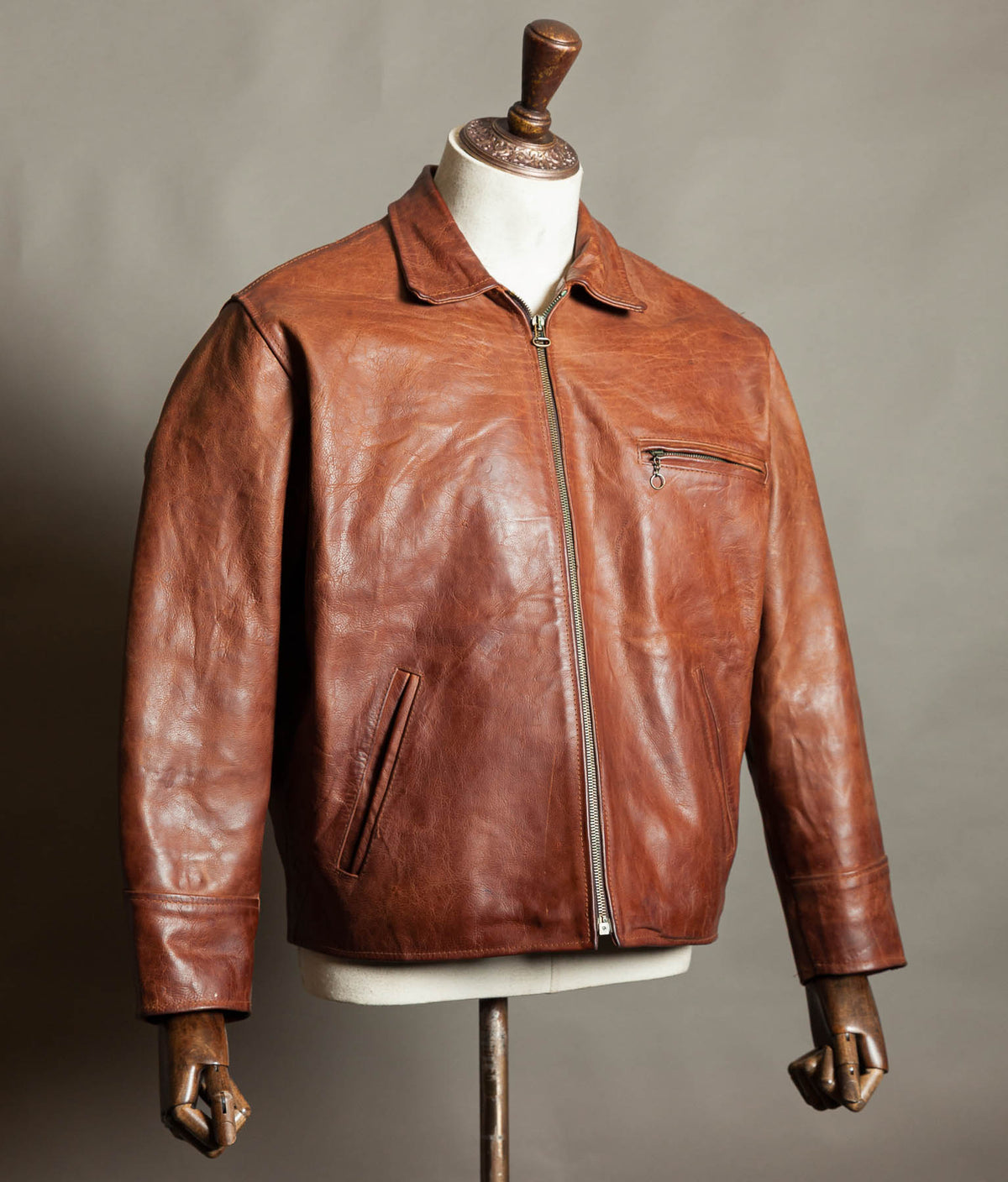 Vintage 1990s Red Tips Made in Italy Cognac Steerhide Leather Single Rider Jacket