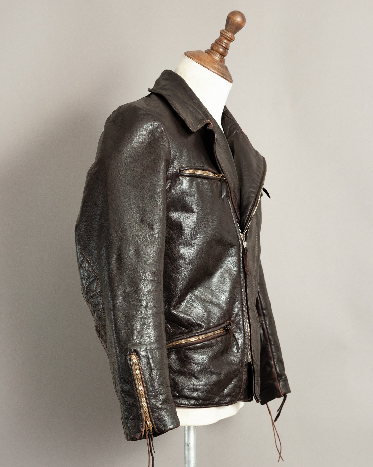 1950s German Horsehide Leather Motorcycle Jacket Small (38)