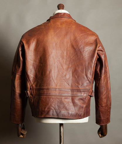 Vintage 1990s Red Tips Made in Italy Cognac Steerhide Leather Single Rider Jacket