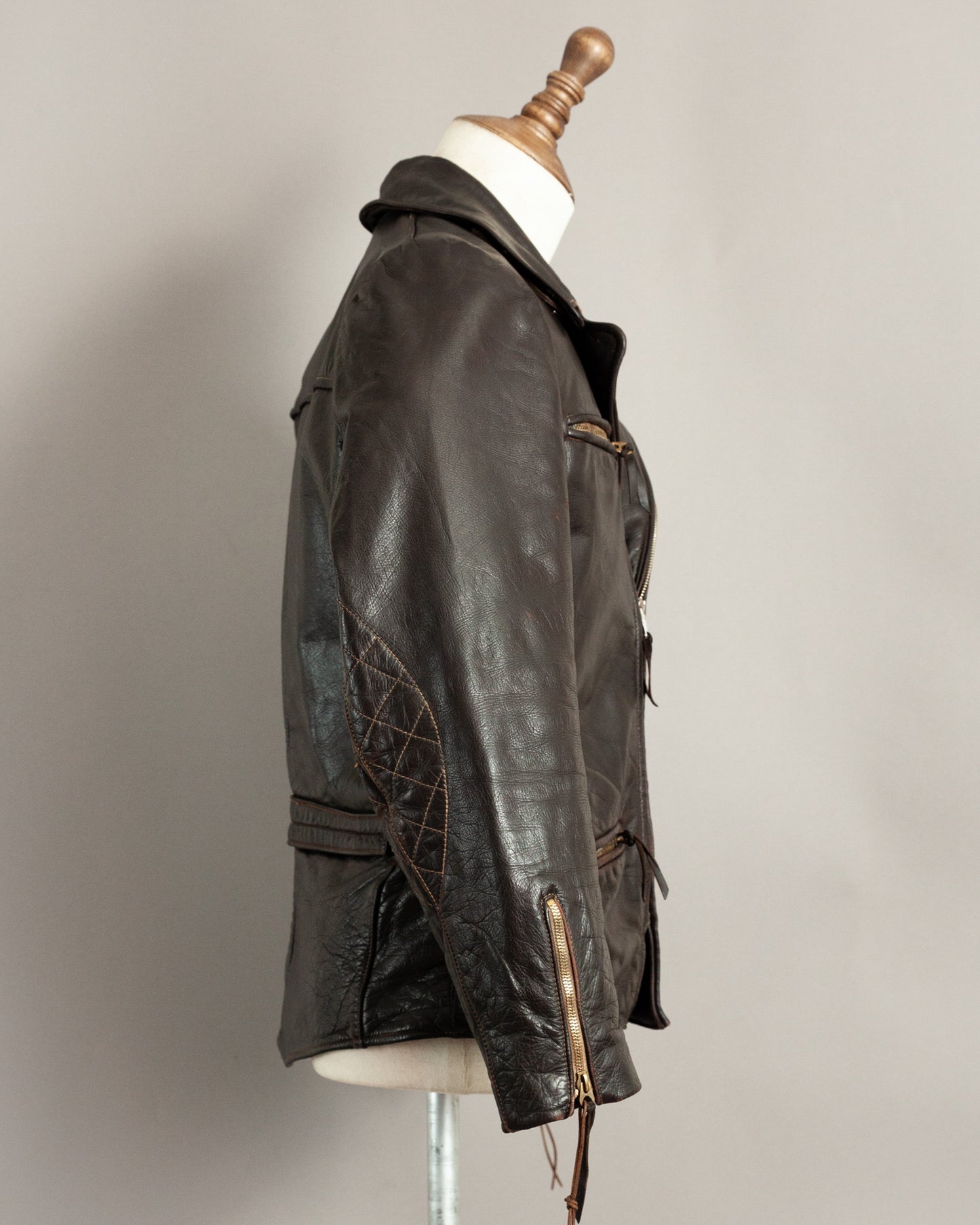 1950s German Horsehide Leather Motorcycle Jacket Small (38)