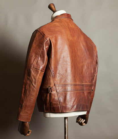 Vintage 1990s Red Tips Made in Italy Cognac Steerhide Leather Single Rider Jacket