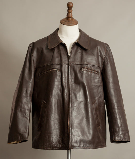 Vintage 1950s French Leather Workwear Jacket Chrome Tanned Cowhide