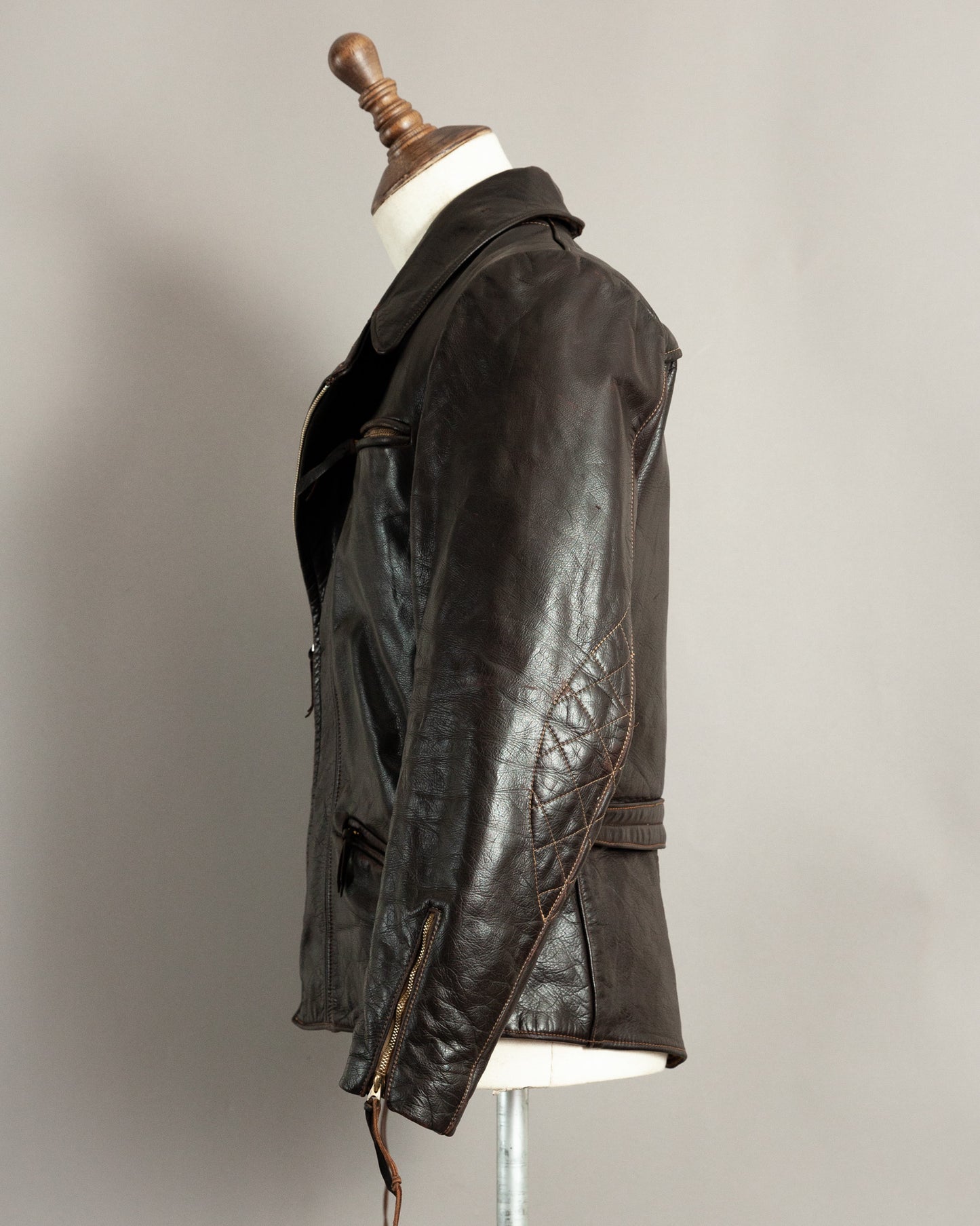 1950s German Horsehide Leather Motorcycle Jacket Small (38)