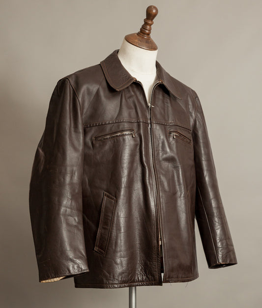 Vintage 1950s French Leather Workwear Jacket Chrome Tanned Cowhide
