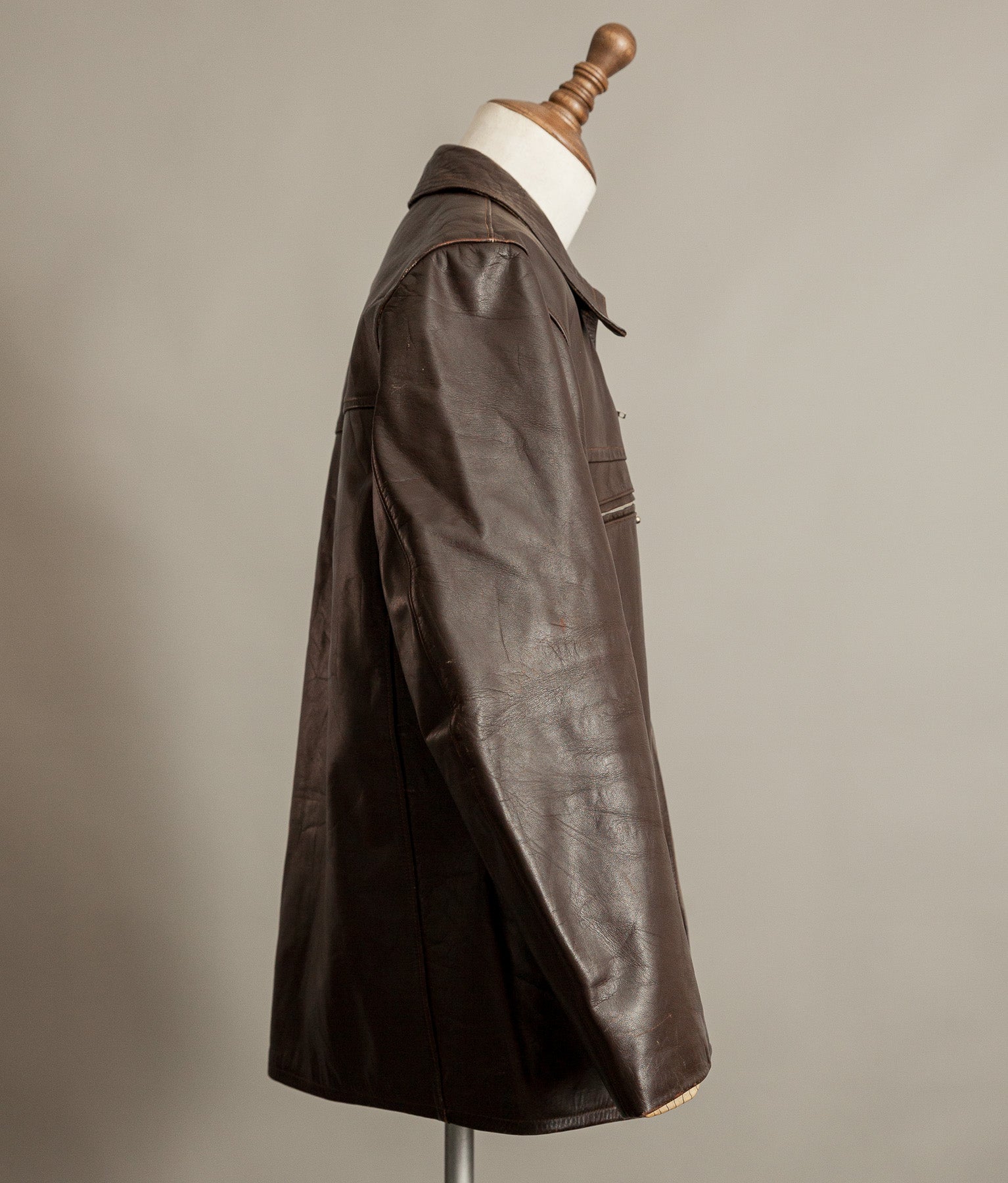Vintage 1950s French Leather Workwear Jacket Chrome Tanned Cowhide