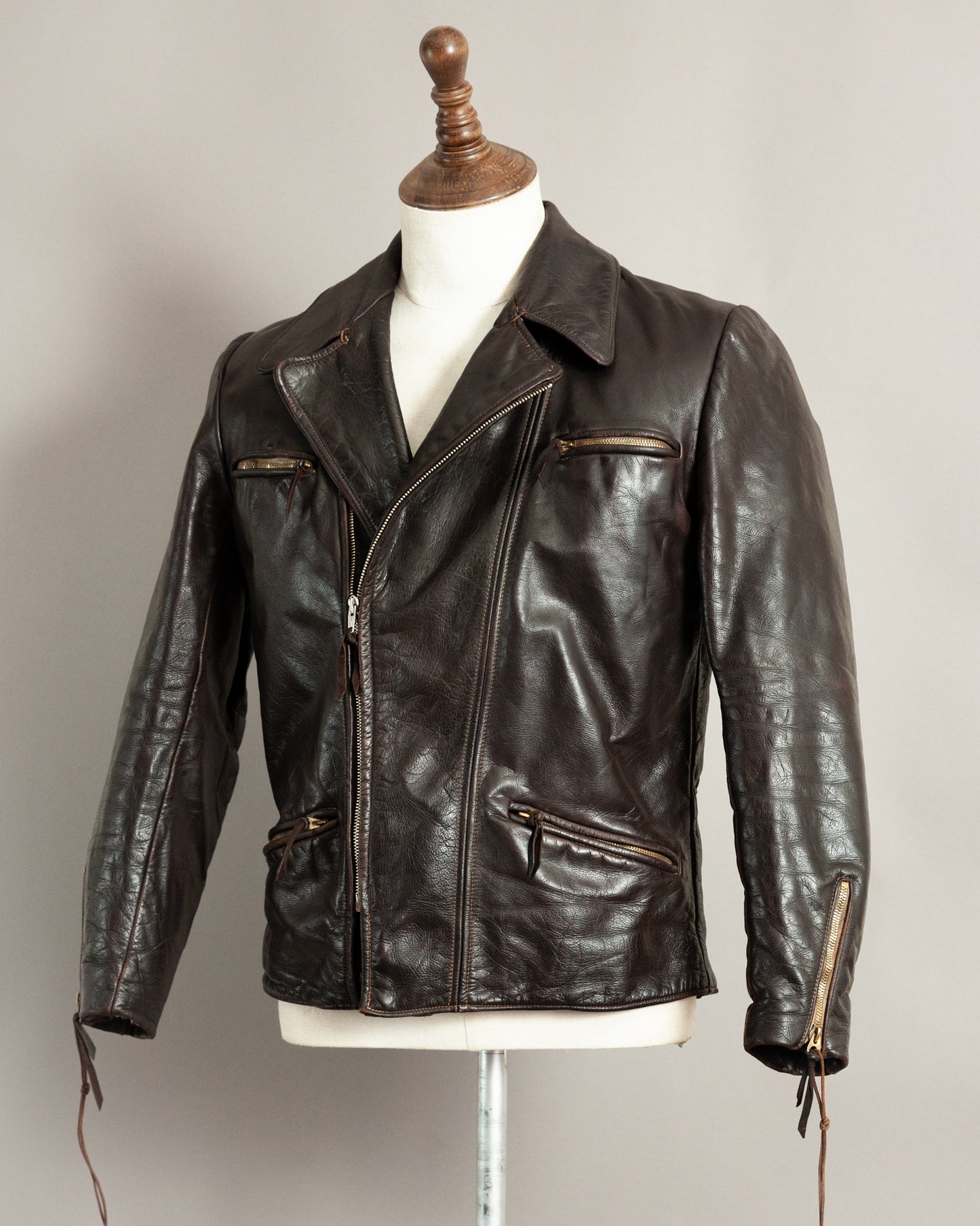 1950s German Horsehide Leather Motorcycle Jacket Small (38)