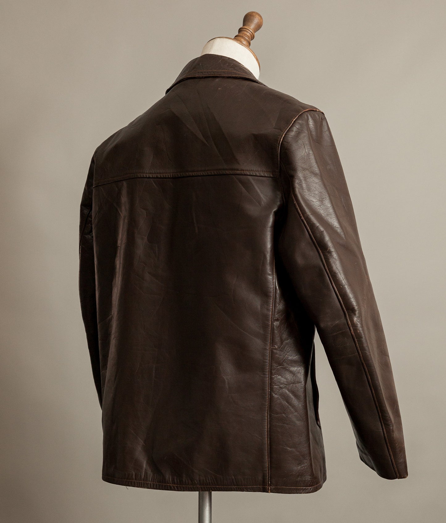Vintage 1950s French Leather Workwear Jacket Chrome Tanned Cowhide