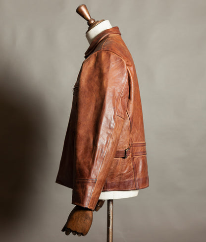 Vintage 1990s Red Tips Made in Italy Cognac Steerhide Leather Single Rider Jacket