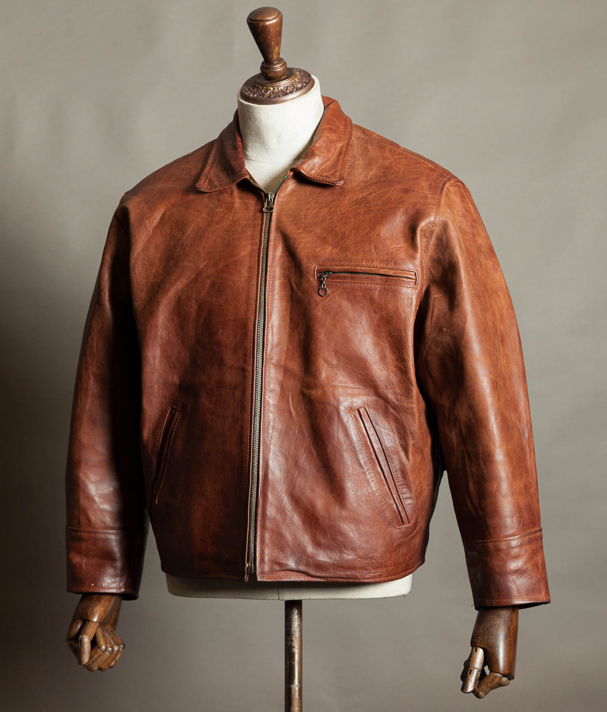 Vintage 1990s Red Tips Made in Italy Cognac Steerhide Leather Single Rider Jacket