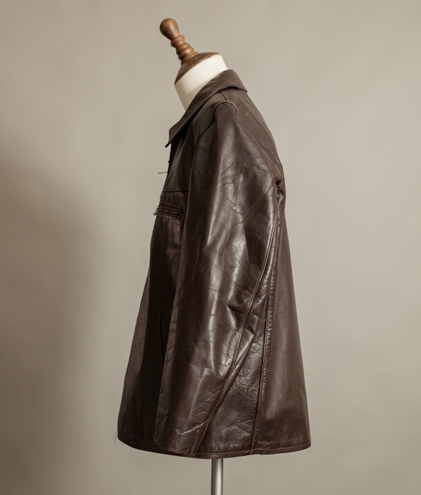 Vintage 1950s French Leather Workwear Jacket Chrome Tanned Cowhide