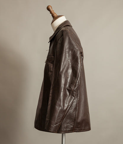 Vintage 1950s French Leather Workwear Jacket Chrome Tanned Cowhide