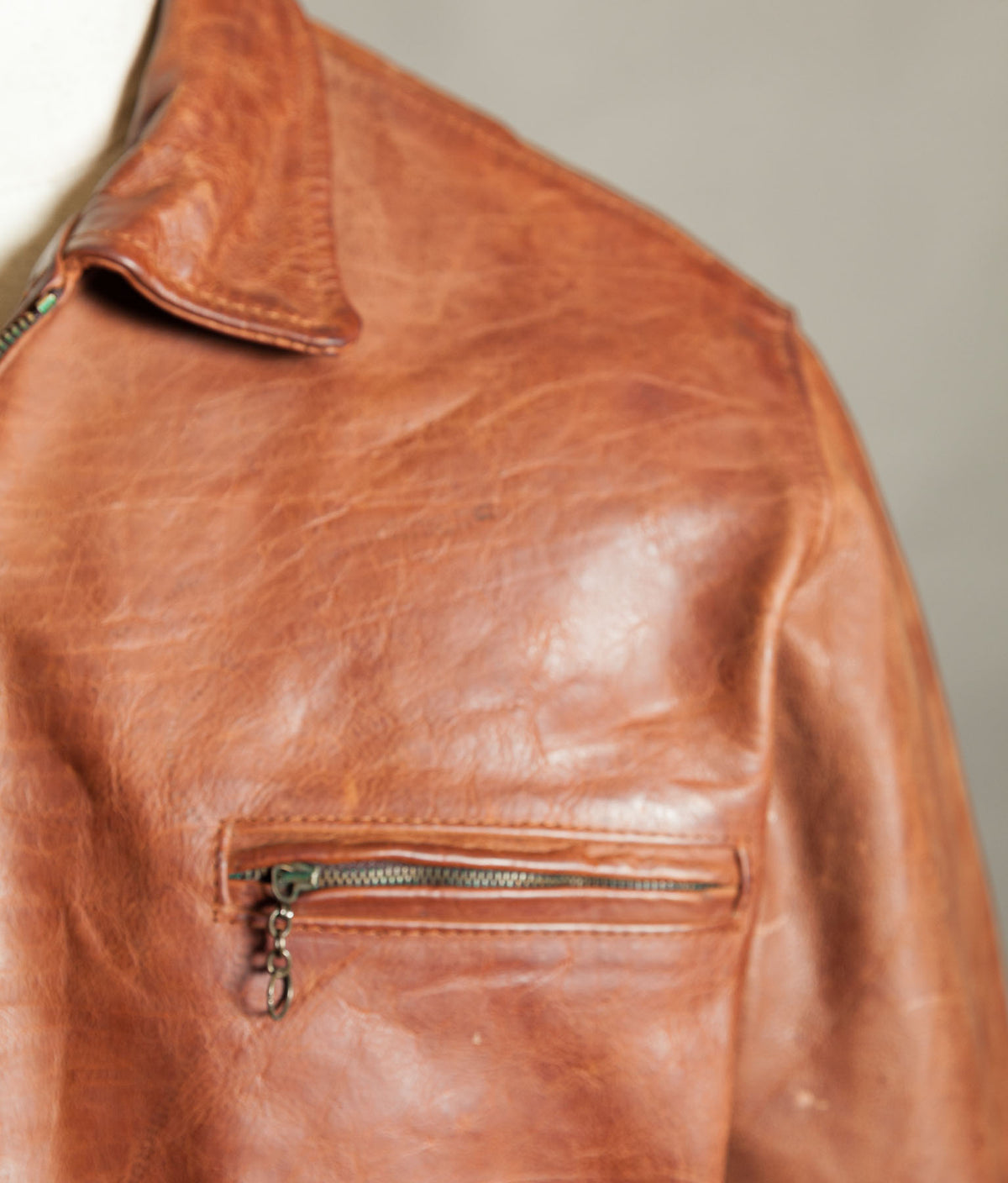 Vintage 1990s Red Tips Made in Italy Cognac Steerhide Leather Single Rider Jacket