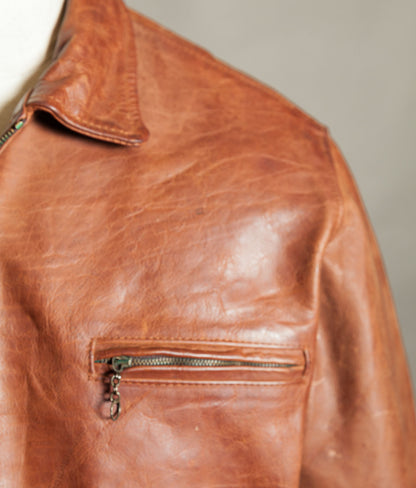 Vintage 1990s Red Tips Made in Italy Cognac Steerhide Leather Single Rider Jacket
