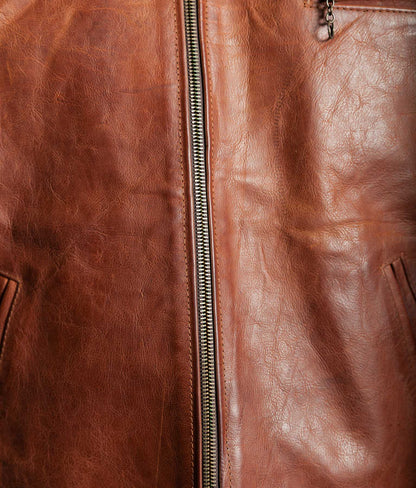 Vintage 1990s Red Tips Made in Italy Cognac Steerhide Leather Single Rider Jacket