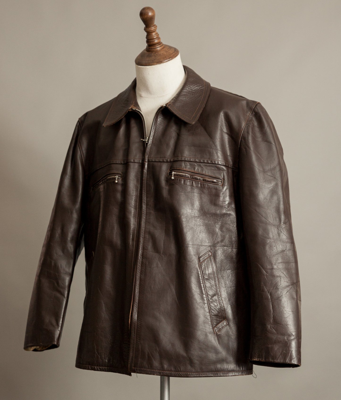 Vintage 1950s French Leather Workwear Jacket Chrome Tanned Cowhide