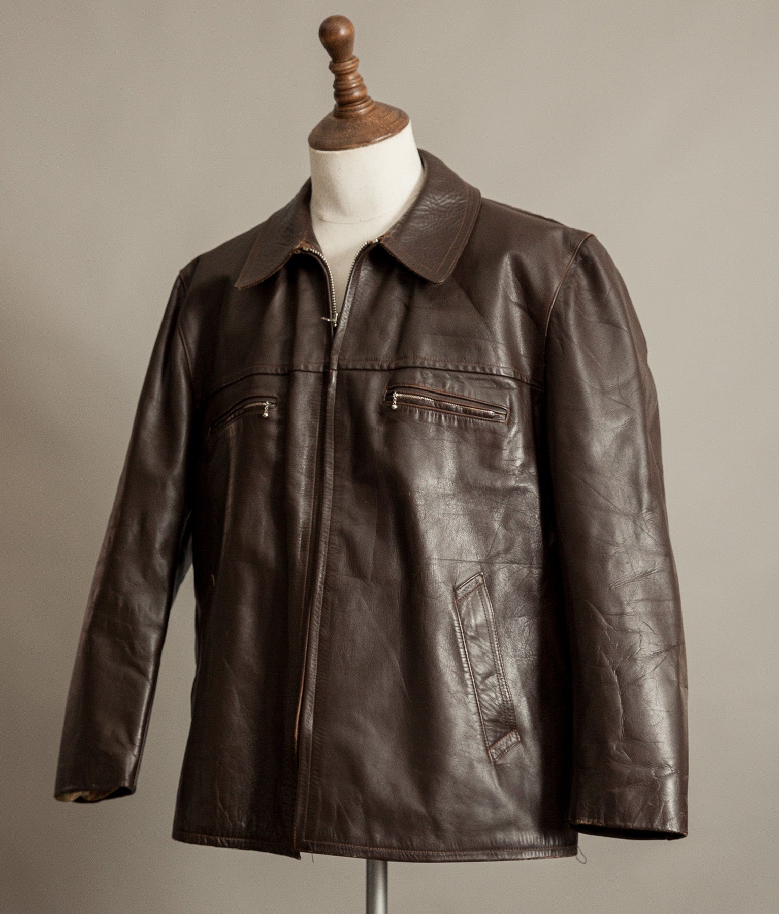 Vintage 1950s French Leather Workwear Jacket Chrome Tanned Cowhide
