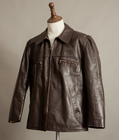 Vintage 1950s French Leather Workwear Jacket Chrome Tanned Cowhide