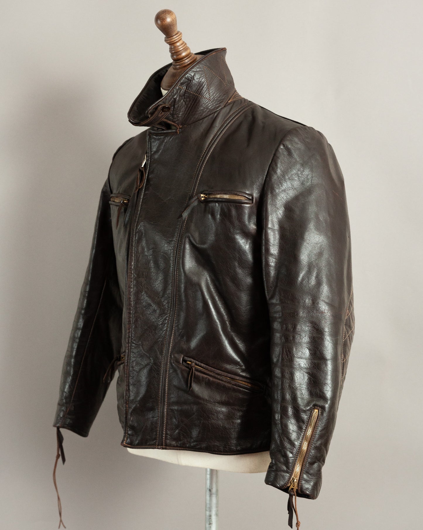 1950s German Horsehide Leather Motorcycle Jacket Small (38)