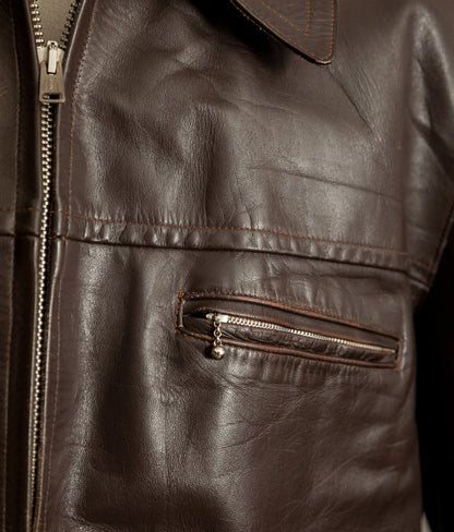 Vintage 1950s French Leather Workwear Jacket Chrome Tanned Cowhide