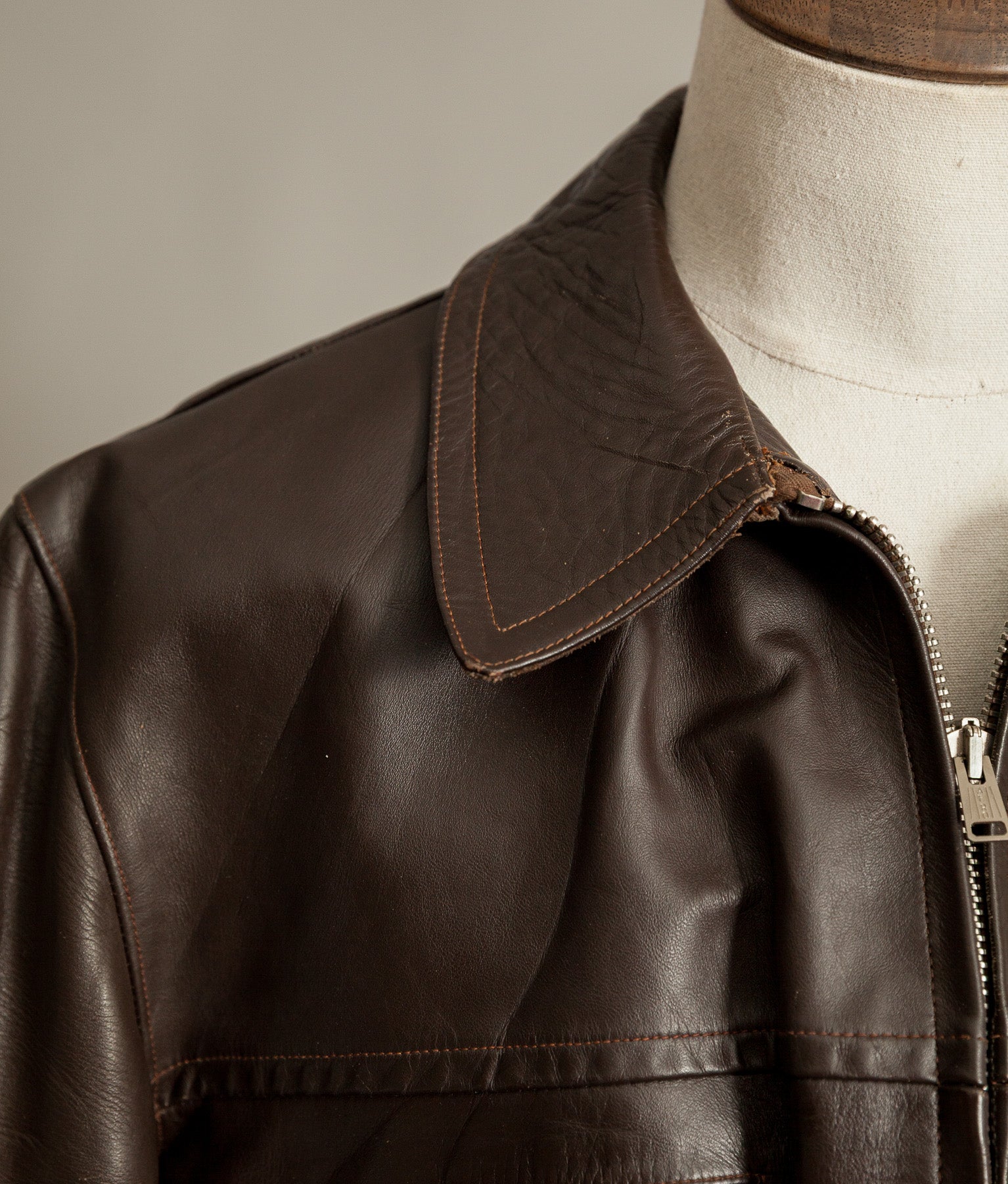 Vintage 1950s French Leather Workwear Jacket Chrome Tanned Cowhide