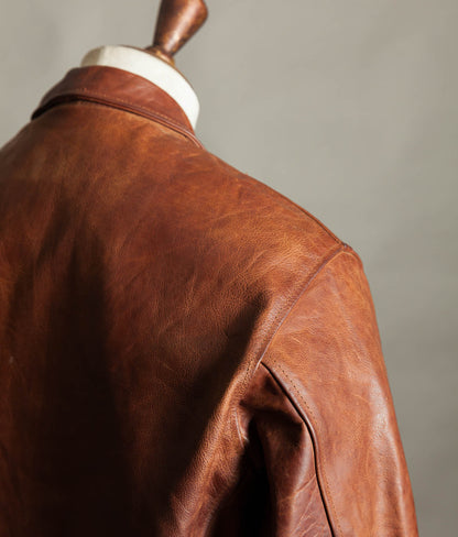 Vintage 1990s Red Tips Made in Italy Cognac Steerhide Leather Single Rider Jacket
