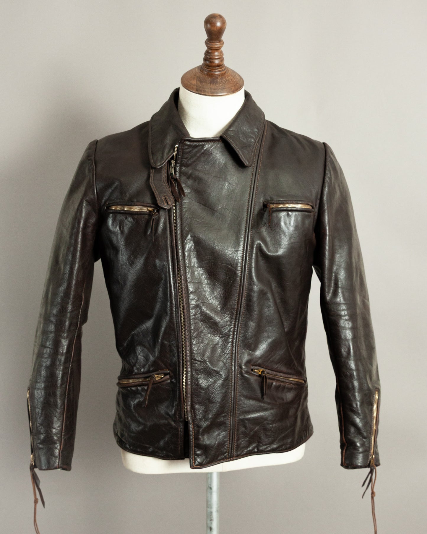 1950s German Horsehide Leather Motorcycle Jacket Small (38)