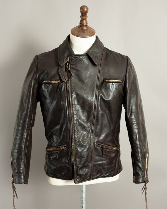 1950s German Horsehide Leather Motorcycle Jacket Small (38)