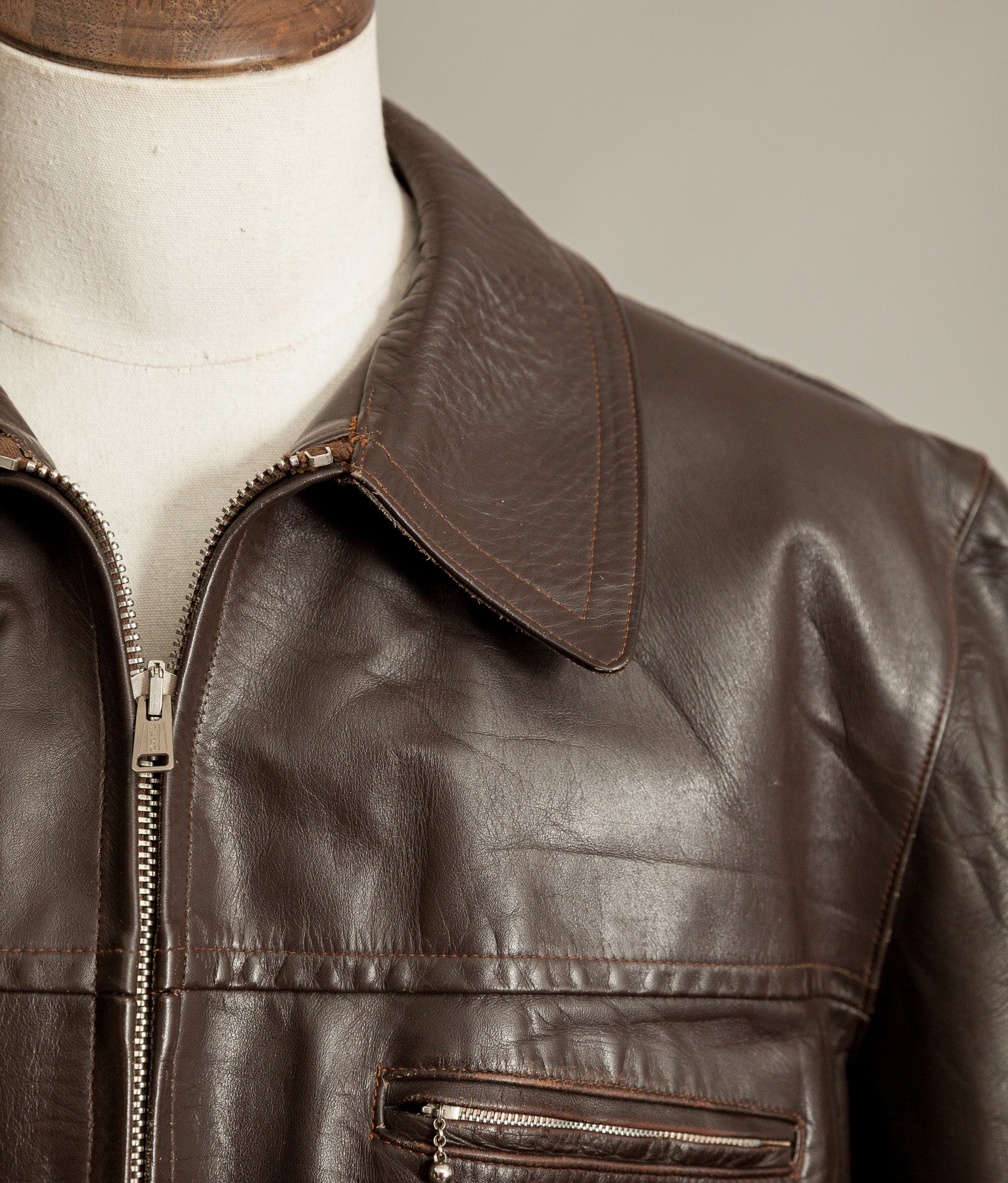 Vintage 1950s French Leather Workwear Jacket Chrome Tanned Cowhide