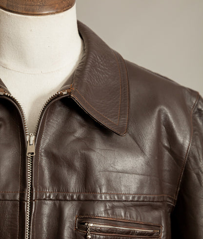 Vintage 1950s French Leather Workwear Jacket Chrome Tanned Cowhide